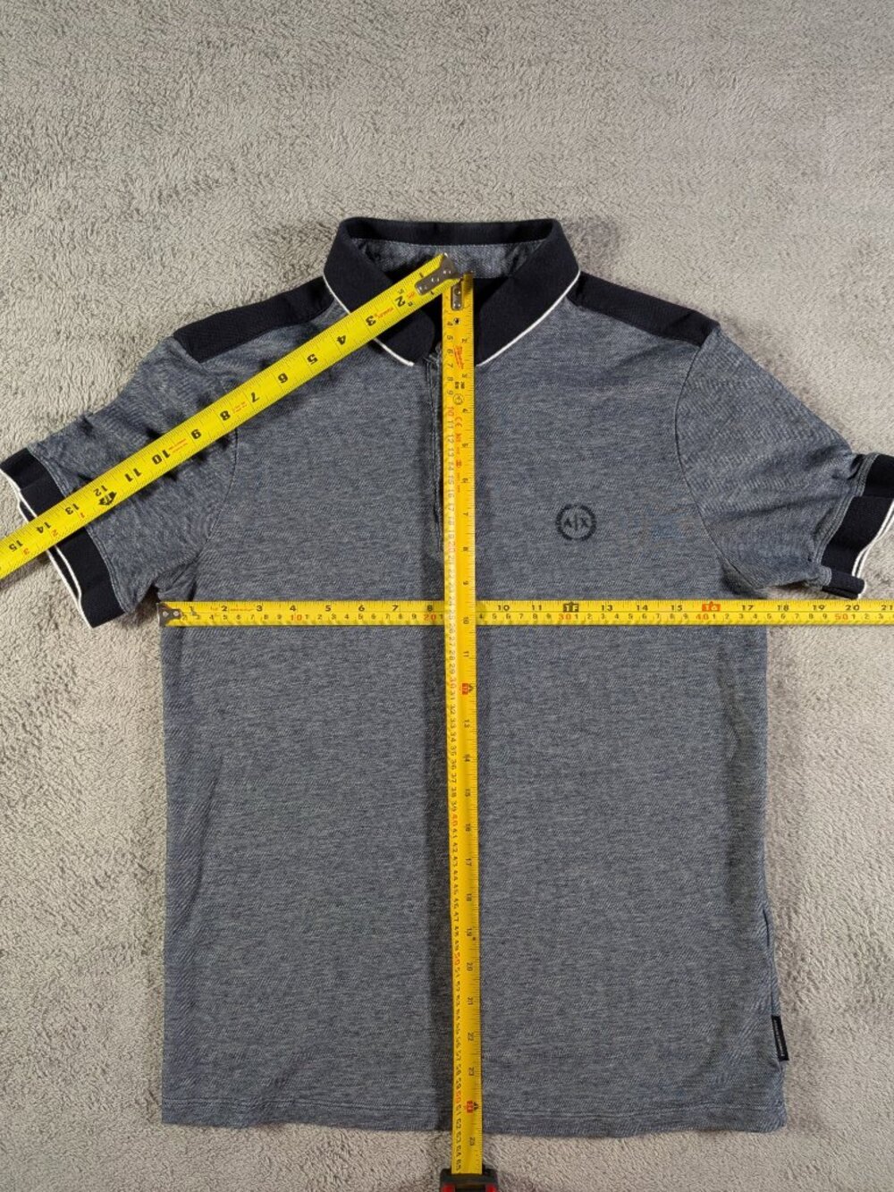 Armani Exchange Men's Medium Navy Blue Textured Stretch Polo Shirt A|X - Picture 4 of 11